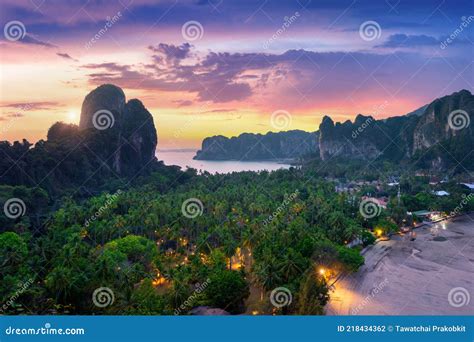 Railay Viewpoint At Sunset In Krabi Thailand Stock Photo Image Of