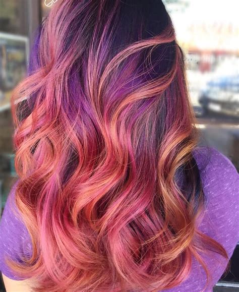 Peach And Purple Melt Purple Hair Hair Looks Hair Color Highlights