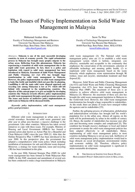 This paper discusses the current status of waste recycling in malaysia and its future prospects. (PDF) The Issues of Policy Implementation on Solid Waste ...