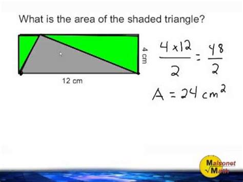 It is equal to the product of the base and the height divided by 2. Area Of A Triangle Inside Of A Rectangle - YouTube