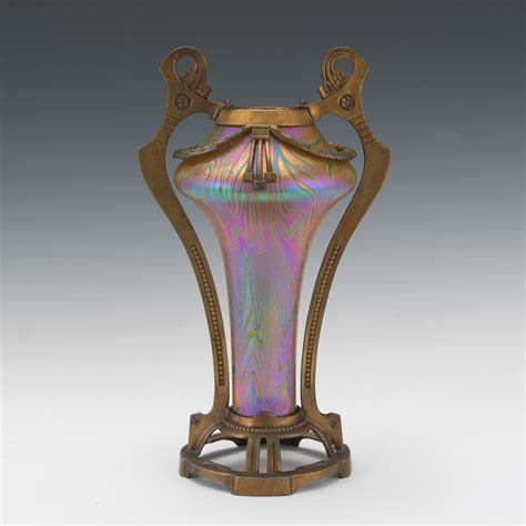 High Resolution Image For Attributed To Loetz Art Nouveau Glass And Gilt Metal Vase
