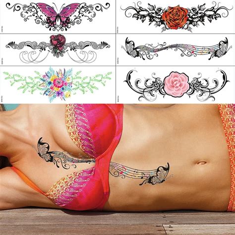 Beach Holiday Sexy Fake Tattoos On Body Bosom Sternum Bust Waterproof Temporary Tattoo For