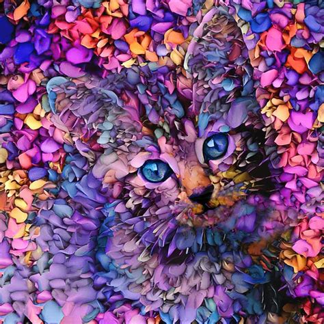 Purple Cat Flower Cat Kitten Art Purple Print Abstract Cat Etsy