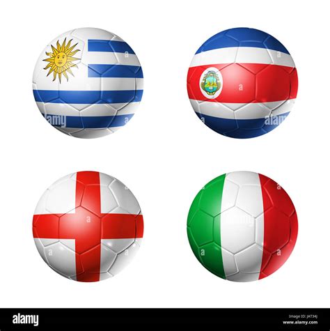 3d soccer balls with group d teams flags football world cup brazil 2014 isolated on white