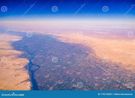 Aerial Airplane View Of Nile River Valley In Egypt Stock Image Image
