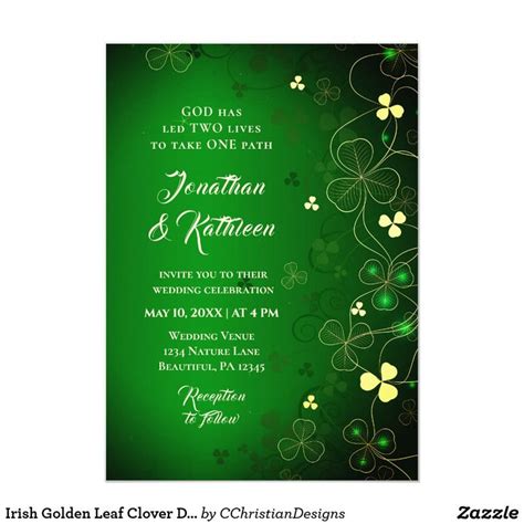 Irish Golden Leaf Clover Design Wedding Blessing Invitation Zazzle