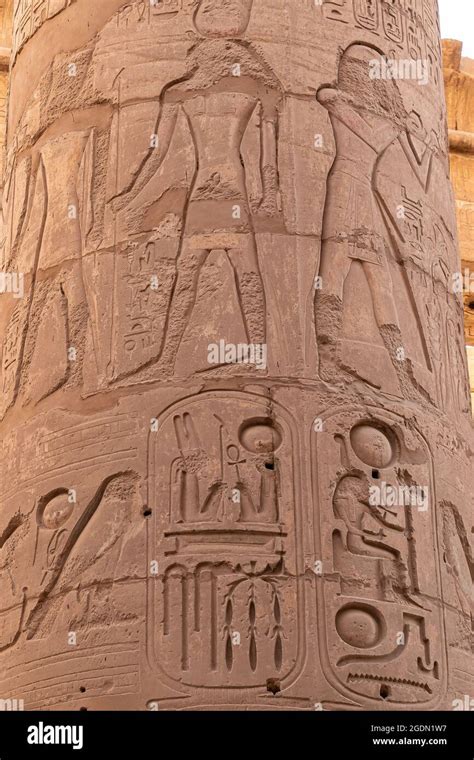 Hieroglyphs In Ruins Of The Karnak Temple Complext At Luxor Representing The Ancient Egyptian