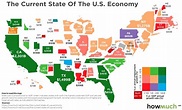 Size of US states by their economy, color coded by their economic ...