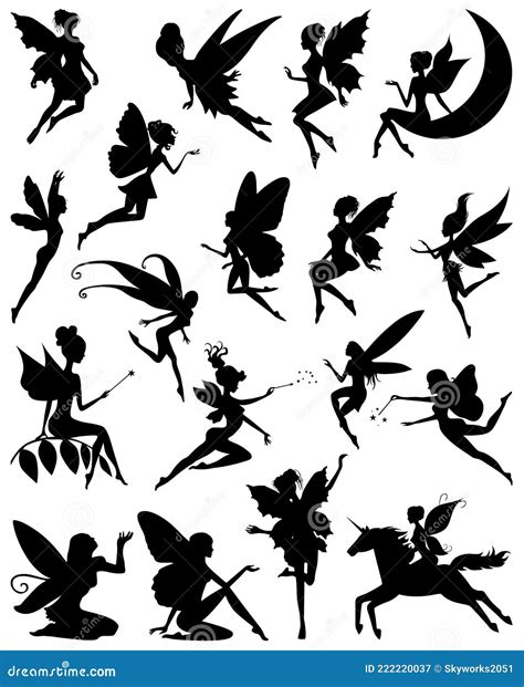 Collection Silhouettes Of Fairies Vector Collection Of Fairies