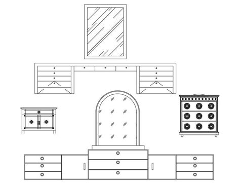 Two Different Styles Of Dressing Table Design Autocad Drawing Blocks