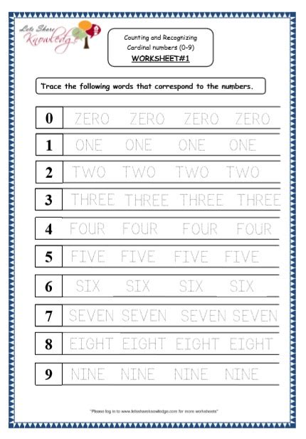 Kindergarten Counting And Recognizing Numbers Printable Worksheets
