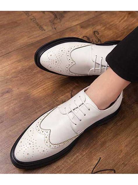 White Retro Brogue Leather Derby Dress Shoe White Dress Shoes Dress Shoes White Dress Shoes Men