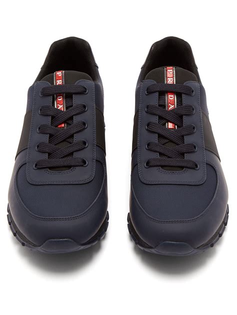 Prada Leather Match Race Low Top Trainers In Navy Blue For Men Lyst