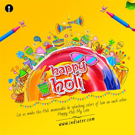 Happy Holi Colorful Festival Wishes Yellow Banner 2022 Free Psd