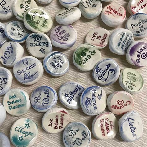 50 Handmade Ceramic Worry Stones Inspirational And Recovery Etsy