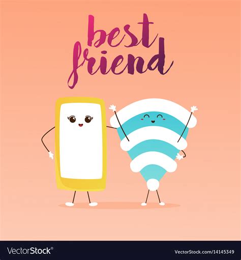 Download Best friends cute cartoon phone and wifi Vector Image