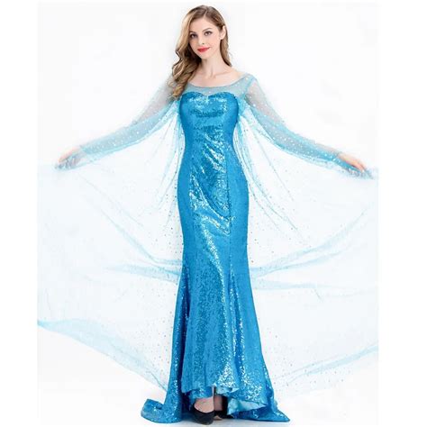 Adult Elsa Frozen Princess Long Dress Princess Elsa Dress Cosplay