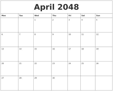 April 2048 Blank Schedule Template