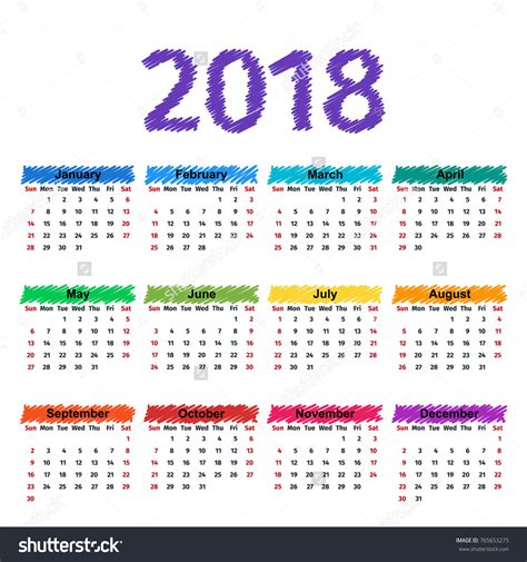 2018 Calendar Months Year Vector Graphics Vetor Stock Livre De