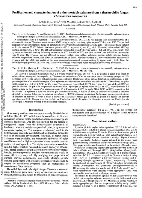 Pdf Purification And Characterization Of A Thermostable Xylanase From A Thermophilic Fungus