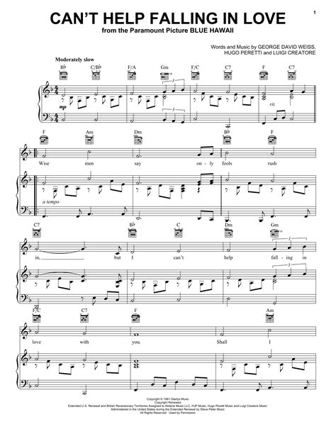 Cant Help Falling In Love Sheet Music Direct