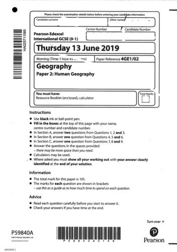 Igcse Geography Paper 2 Revision - IGCSE Geography Paper 2 EXEMPLAR Grade 9 | Teaching Resources