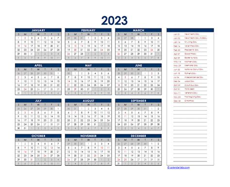 2023 Calendar Pdf Word Excel 2023 Calendar Free Printable Excel