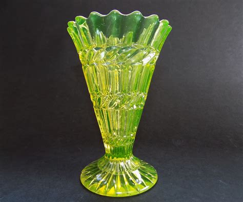 Antique Victorian Henry Greener Uranium Vaseline Glass Vase Etsy