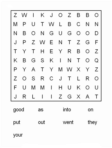 Word Search For 1st Grade