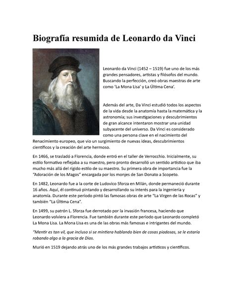 Biografia Resumida De Leonardo Da Vinci Biograf A De Leonardo Da Images And Photos Finder