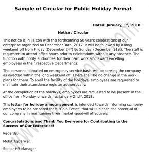 public holiday announcement mailnoticememo format