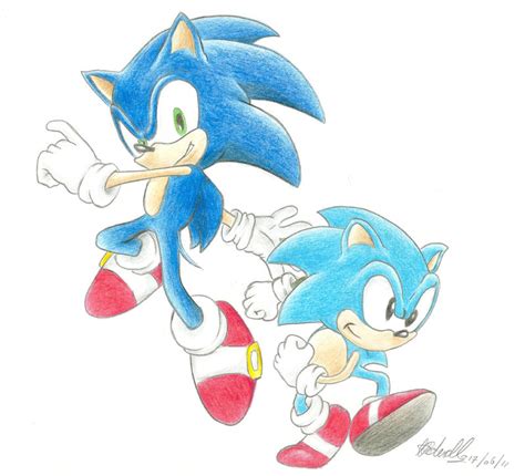 Modern Sonic And Classic Sonic By Lady Dragonstrike On Deviantart