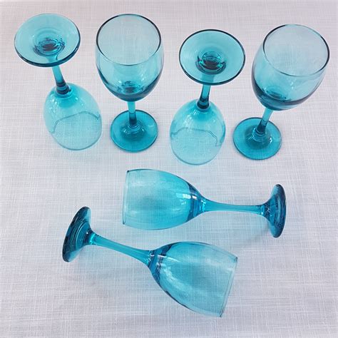 Vintage Wine Glasses Turquoise Blue Cristar Lexington Aquamarine Blue Sky Blue Wine Glass Set
