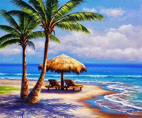Tropic Oasis Beach Painting Seascape Paintings Beach Art