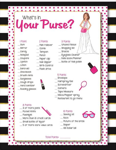 whats in your purse bridal shower game d1049 bridal shower games bridal shower bridal