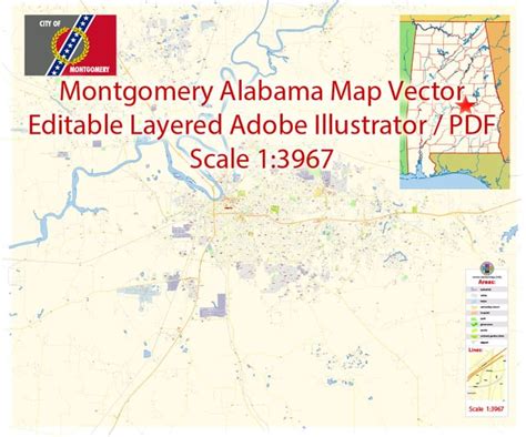 Montgomery Map Vector Alabama Us Exact City Plan Detailed Street Map