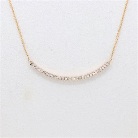 Curved Diamond Bar Necklace K Solid Gold Etsy Womens Diamond