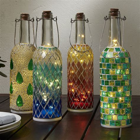 Wine Bottle Mosaic Lanterns Set Of 4 Wine Enthusiast Lighted Wine