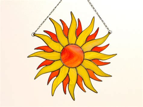 Stained Glass Sun Suncatcher Sun Stained Glass Panel Etsy
