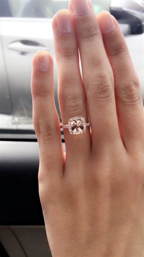 Beautiful morganite engagement rings and morganite wedding bridal ring sets made with peach pink morganite. Show me your rose gold Halo Morganite rings