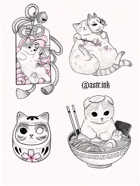 Japanese Cats Tattoo Flashes Артбуки Небольшие милые татуировки