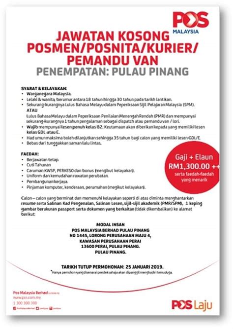 Search our current job openings to see if there is a career in kelantan that waiting for you. Jawatan Kosong di Pos Malaysia Berhad 2019 - JOBCARI.COM ...