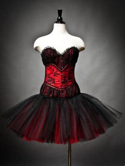 Red And Black Corset Top Dress With Long Waist And Tutu Style Skirt Gothic Prom Dress Red