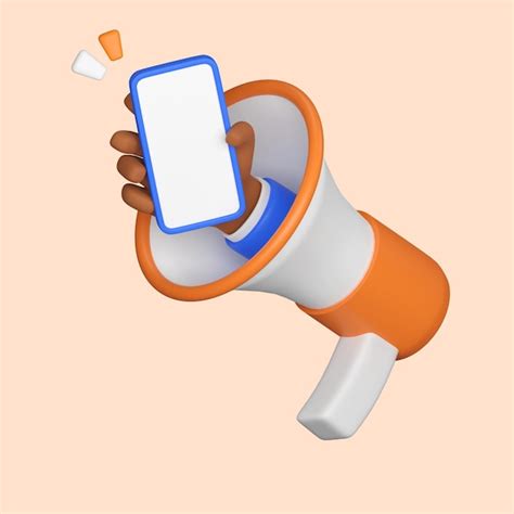 Premium Photo 3d Megaphone Speech And Hand Showing Mobile Phone With Empty Screen Marketing