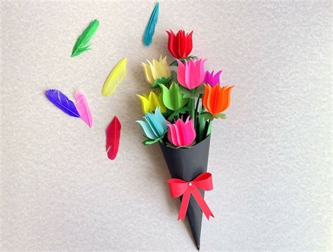 Easy Diy Paper Tulip Craft For Mothers Day Paper Tulip Bouquet