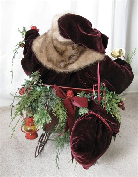 Father Christmas Doll Sitting In Sled Burgundy And Red With Etsy