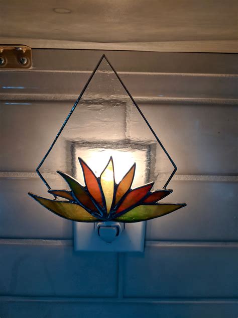 Stained Glass Night Light With Geometric Shape And Succulent Etsy