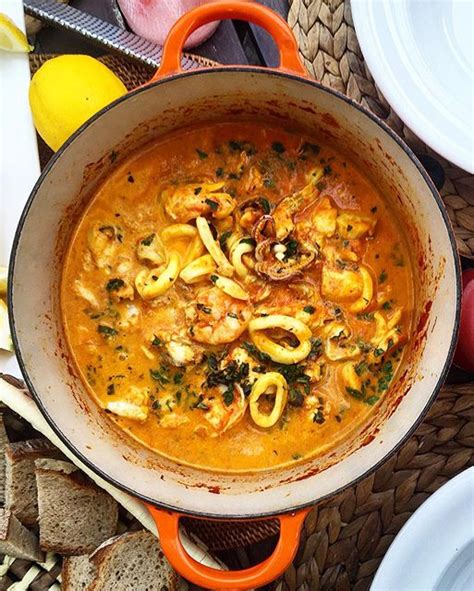 For the seafood bourride, heat the fish soup in a large saucepan. Seafood Stew With Turmeric recipe | The Feedfeed