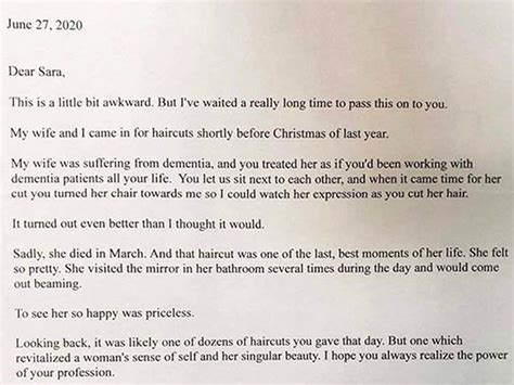 Widower Writes Letter To Hairdresser Who Treated Wife With Dementia