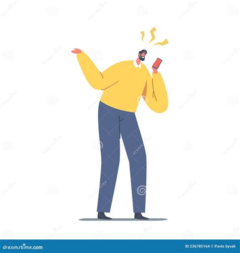 Furious Angry Man Yelling To Smartphone, Fury and Rage. Outraged Male